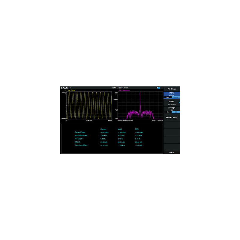 SSA-3000XR-AMA funkcja analizy modulacji analogowej, w tym AM, FM (oprogramowanie)