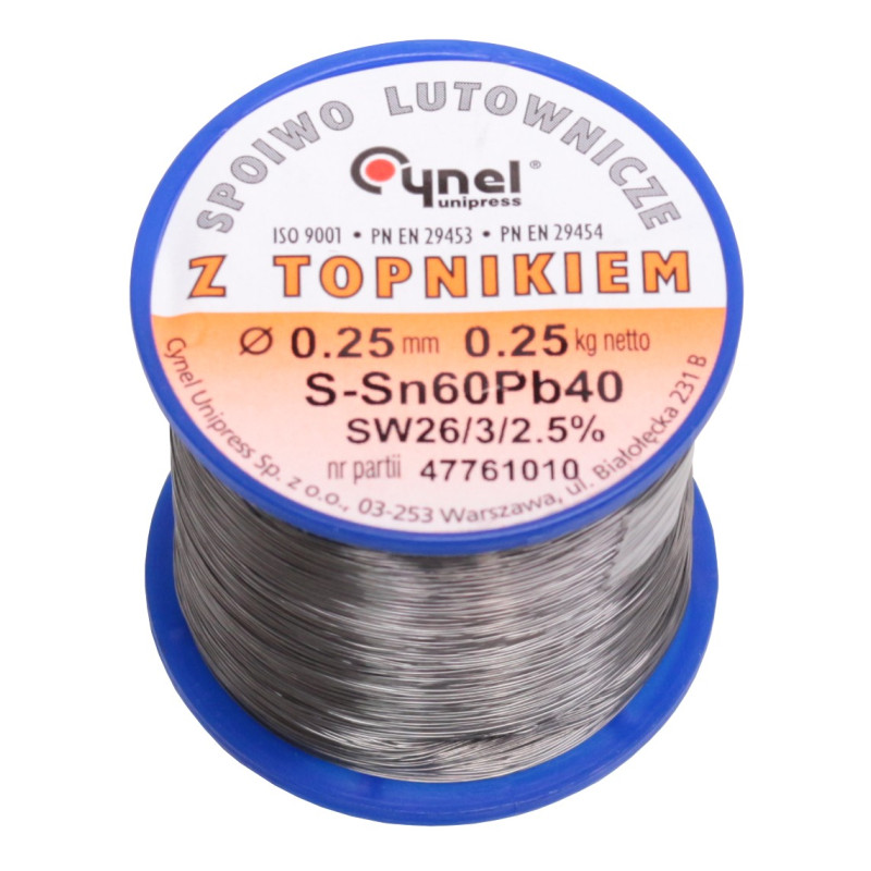 Cyna-spoiwo LC60 0.25/0.25 Sn60Pb40 0.25mm/0.25kg Cynel Cyna-spoiwo LC60 0.25/0.25 Sn60Pb40 0.25mm/0.25kg Cynel